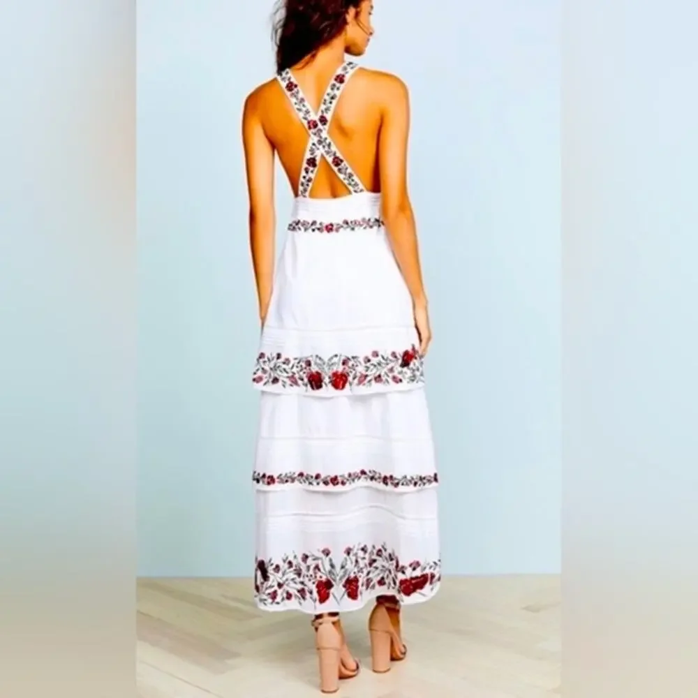 SAYLOR White Red Floral Embroidered Criss-Cross Back Tie Flowy Dress sz Medium - Picture 2 of 10